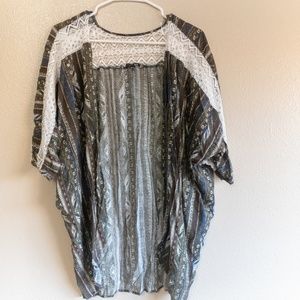 Copper Key boho print lace sleeve XL kimono